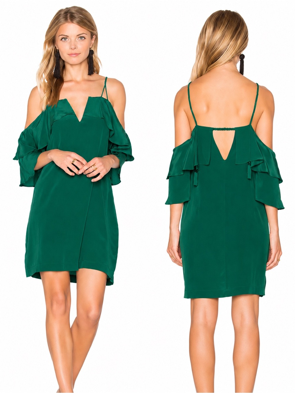 Animale Teal Green Cold-Shoulder Mini Dress